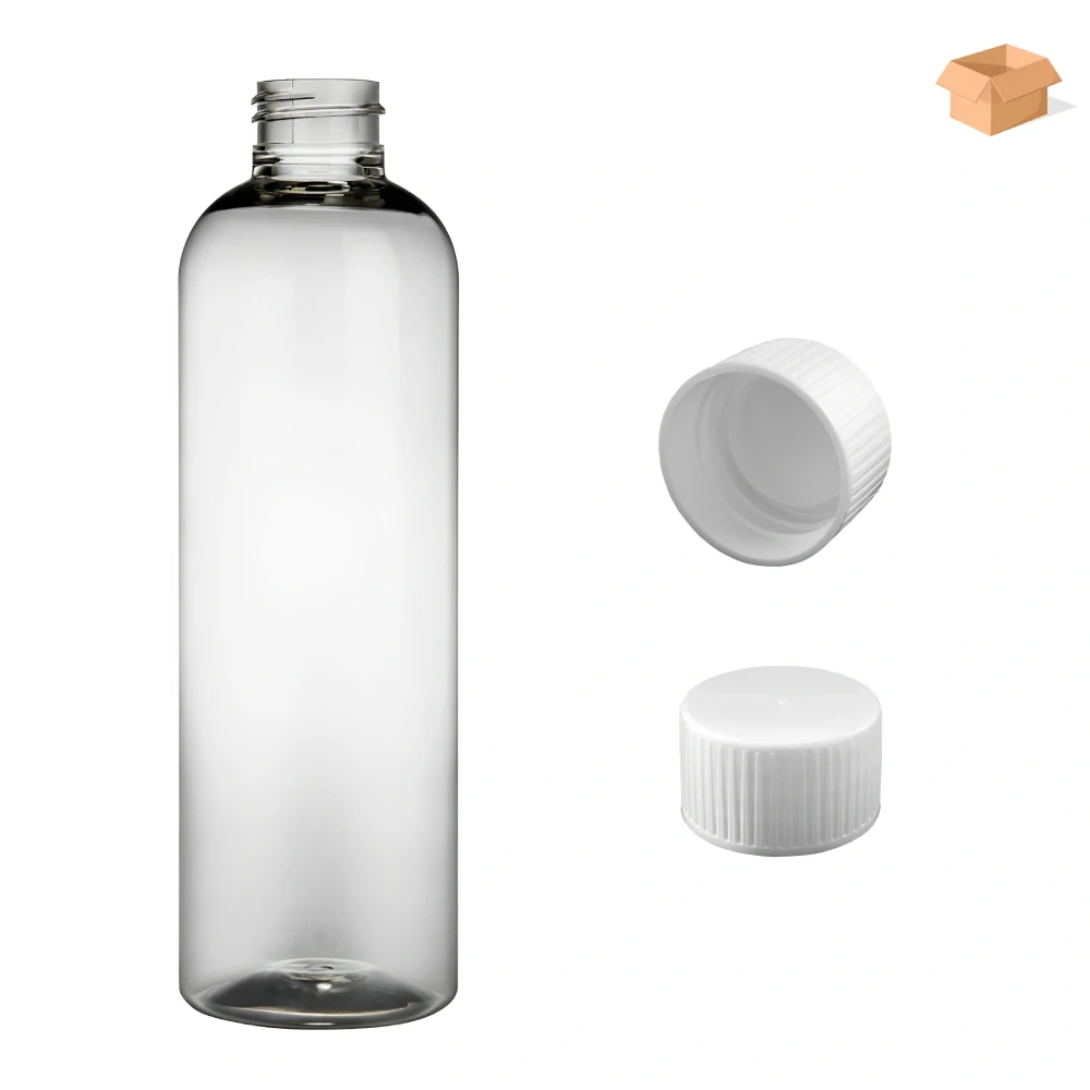 Plastová lahvička čirá s bílým víčkem Ambra 250 ml - 180 ks