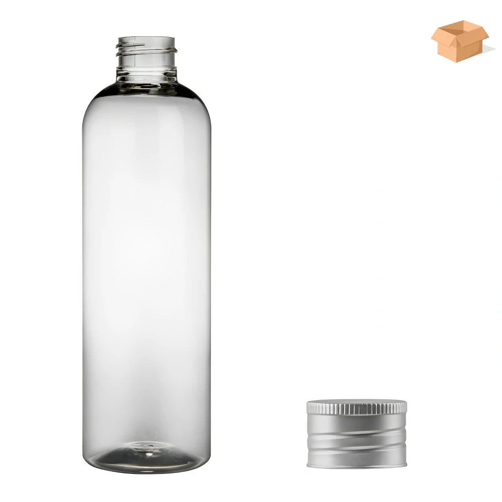 Plastová lahvička čirá se stříbrným uzávěrem Ambra 250 ml - 180 ks