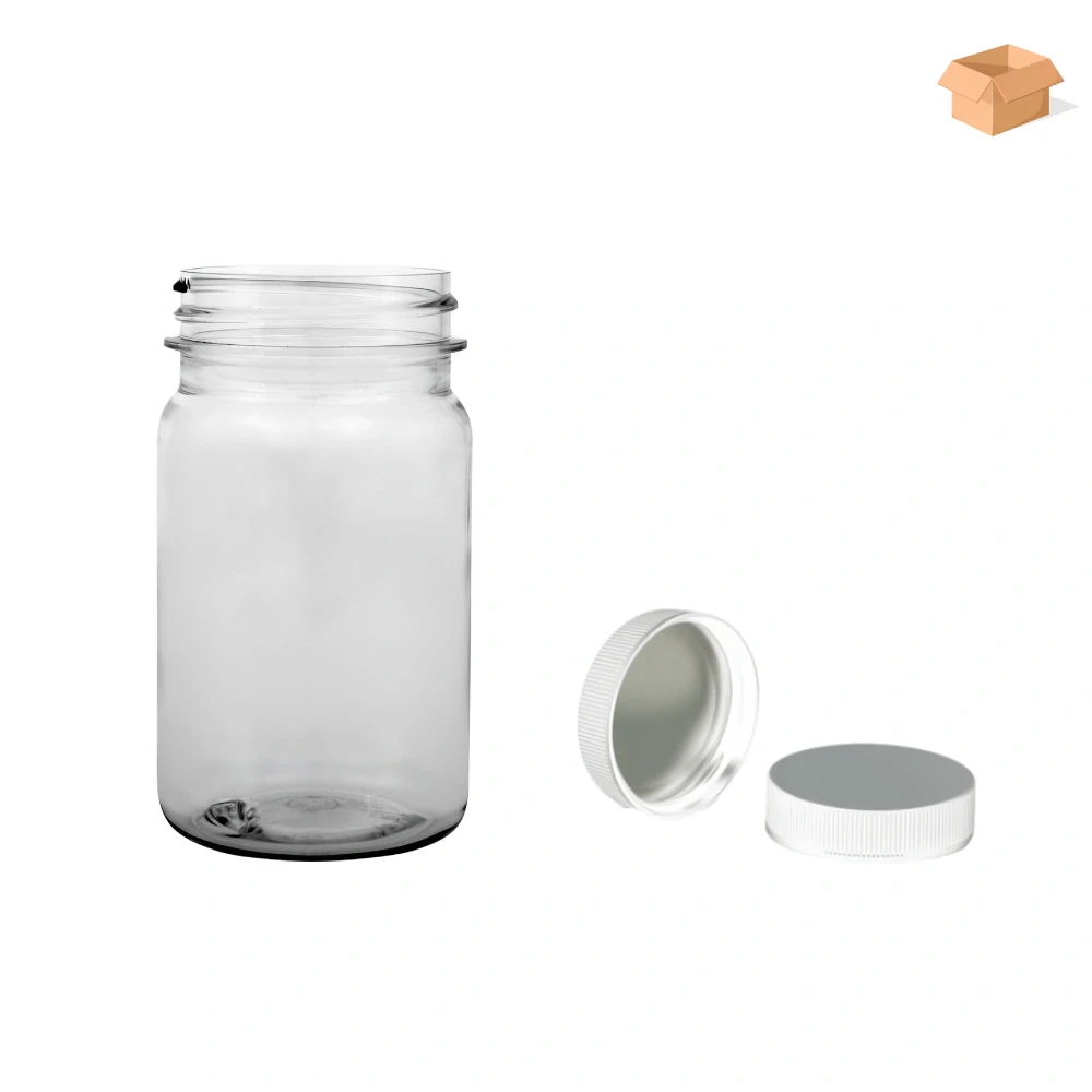 Plastová lahvička čirá s bílým uzávěrem s ALU vložkou Pilulka 100 ml - 390 ks