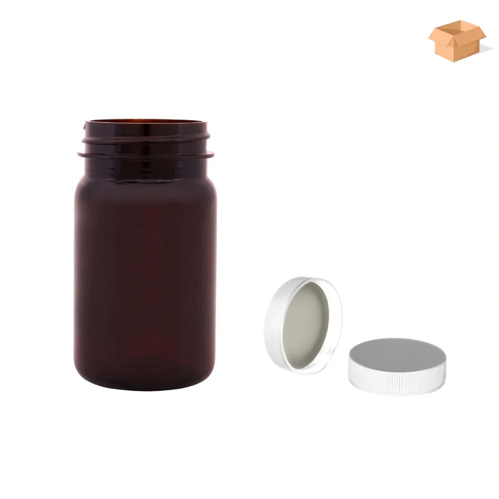 Plastová lahvička hnědá s bílým uzávěrem Pilulka 100 ml - 390 ks