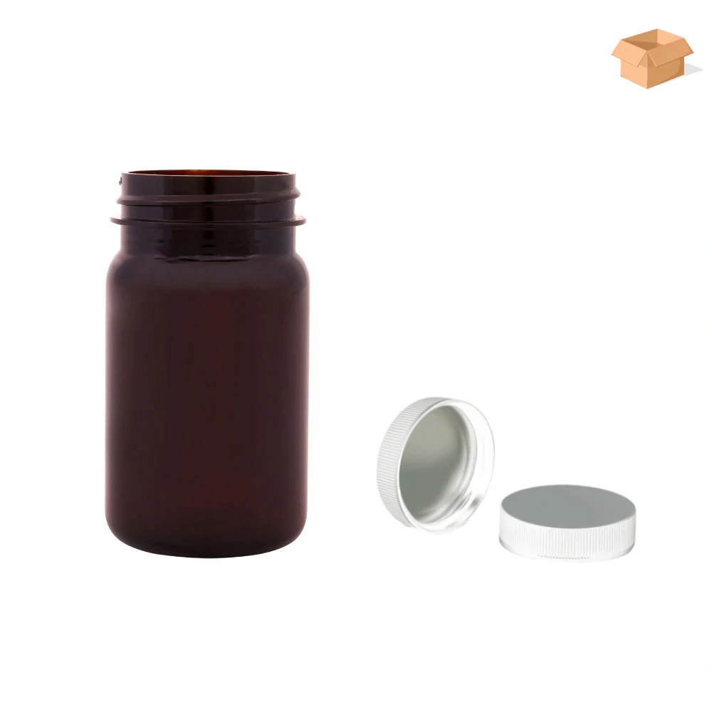 Plastová lahvička hnědá s bílým uzávěrem s ALU vložkou Pilulka 100 ml - 390 ks