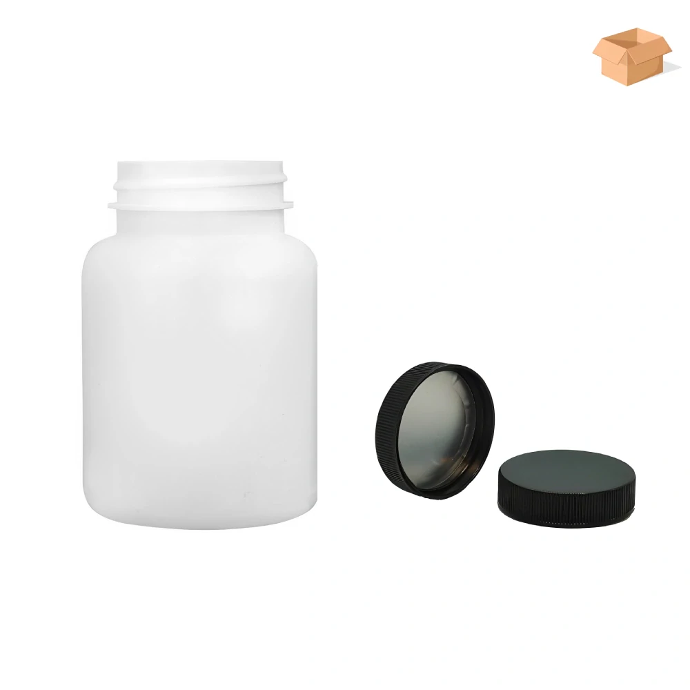 Plastová lahvička bílá s černým uzávěrem s ALU vložkou Pilulka 150 ml - 270 ks