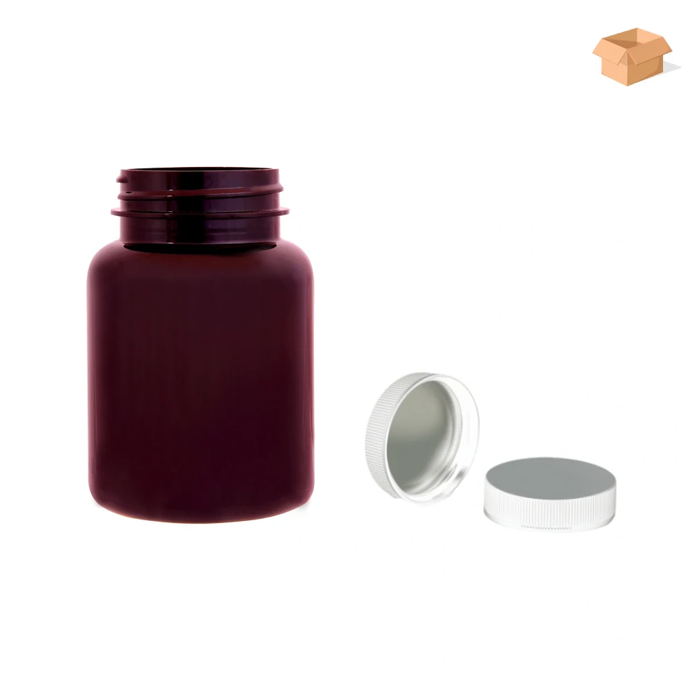 Plastová lahvička hnědá s bílým uzávěrem s ALU vložkou Pilulka 150 ml - 270 ks