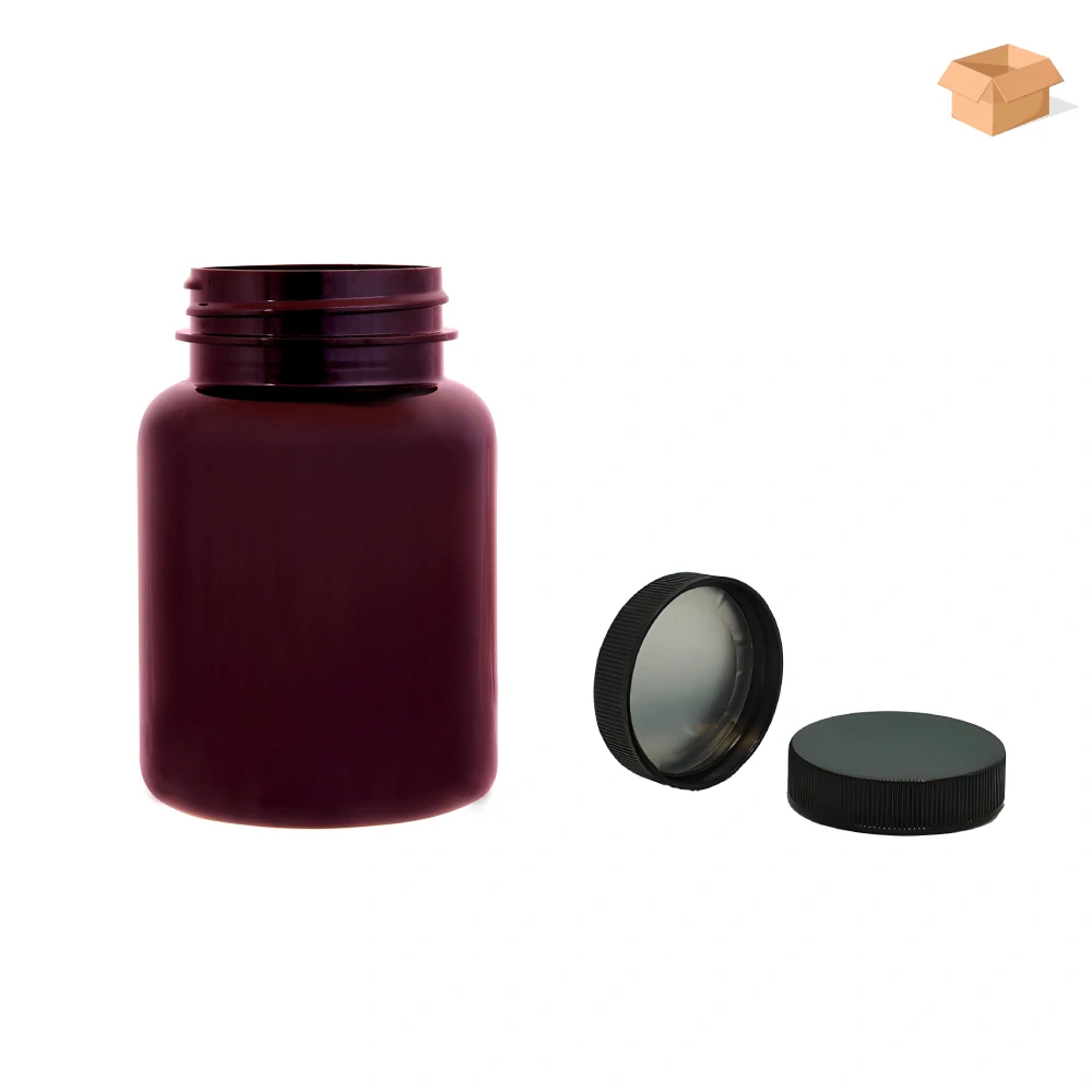 Plastová lahvička hnědá s černým uzávěrem s ALU vložkou Pilulka 150 ml - 270 ks