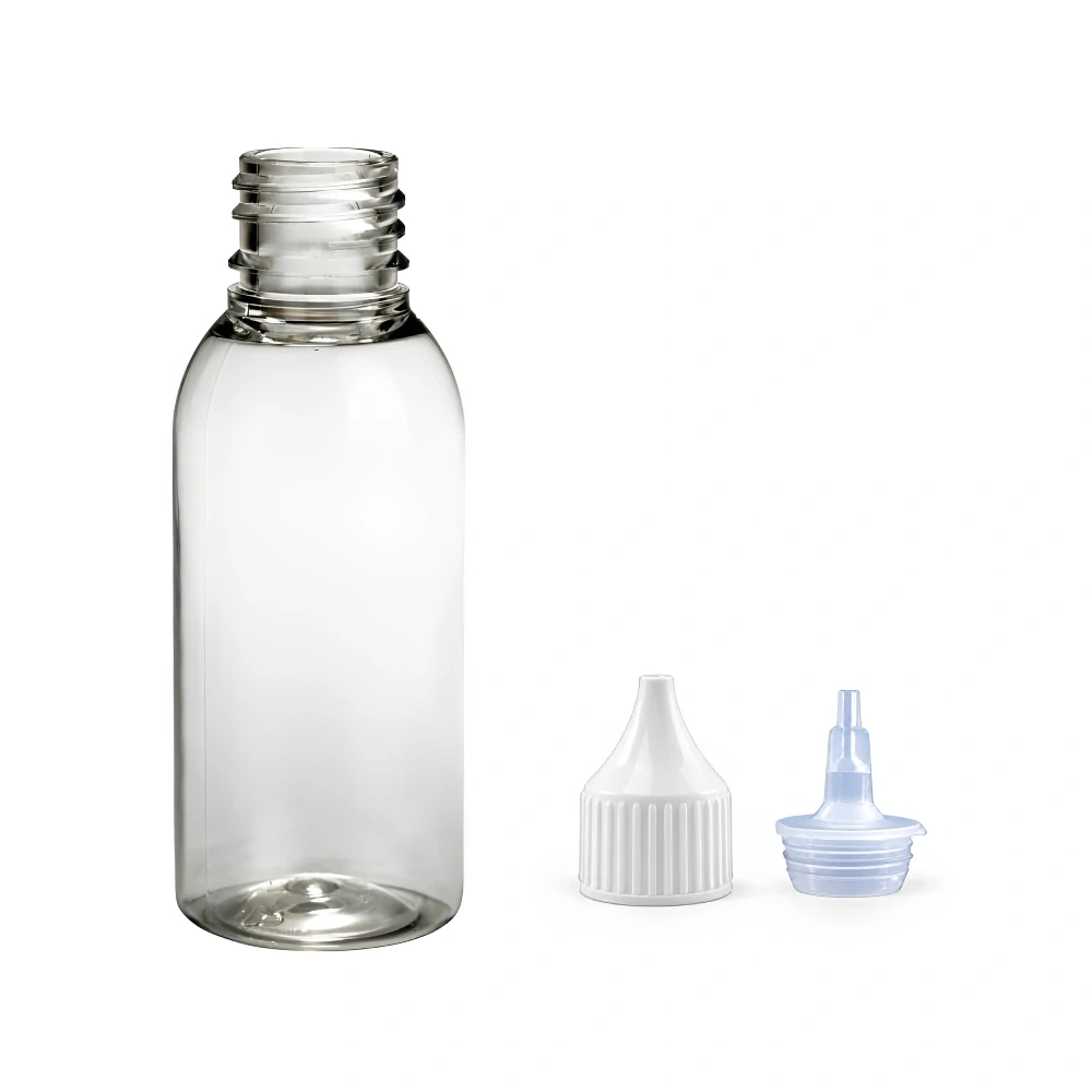 Plastová lahvička čirá s bílou špičkou Via 35 ml