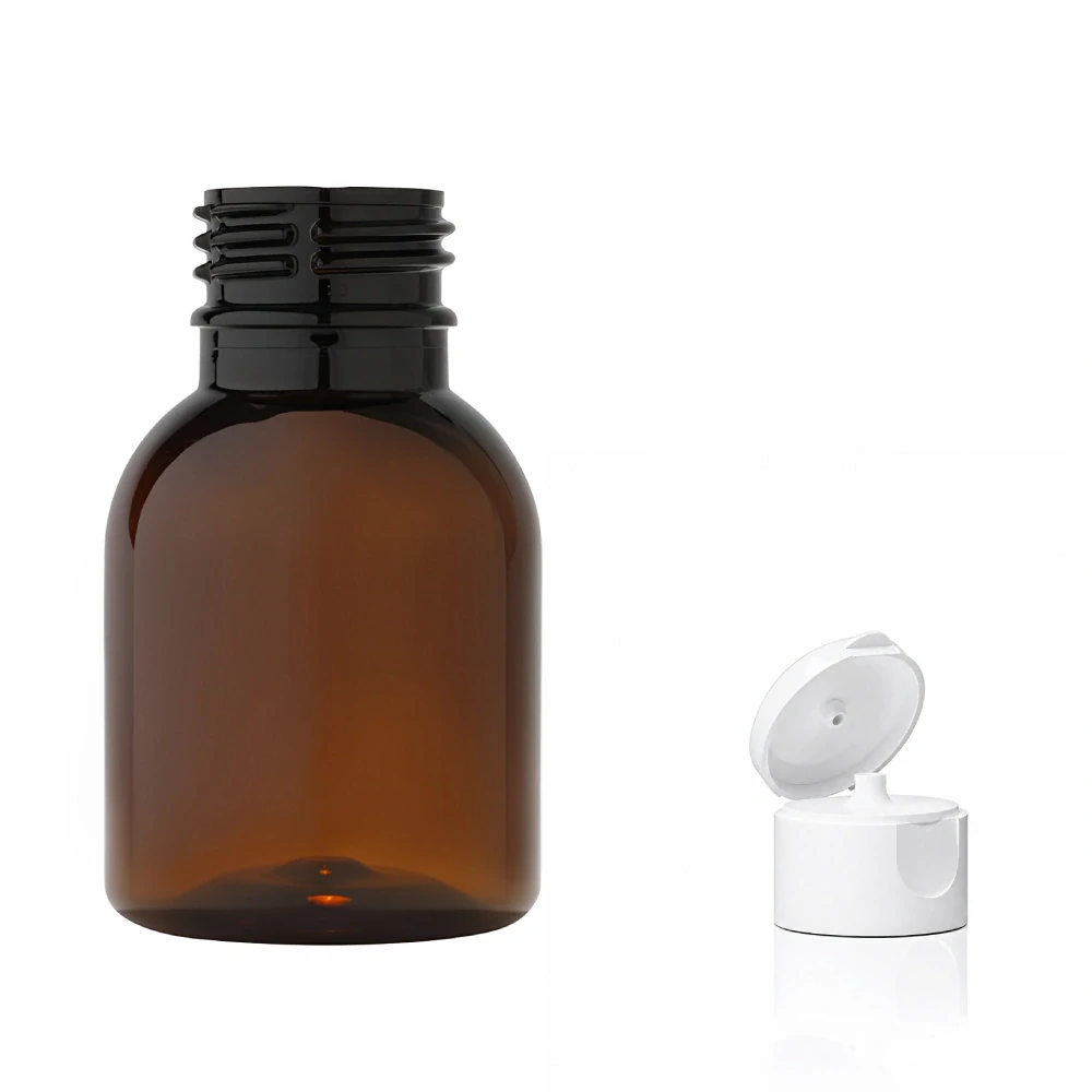 Plastová lahvička hnědá s bílým dávkovacím víčkem Tera 50 ml