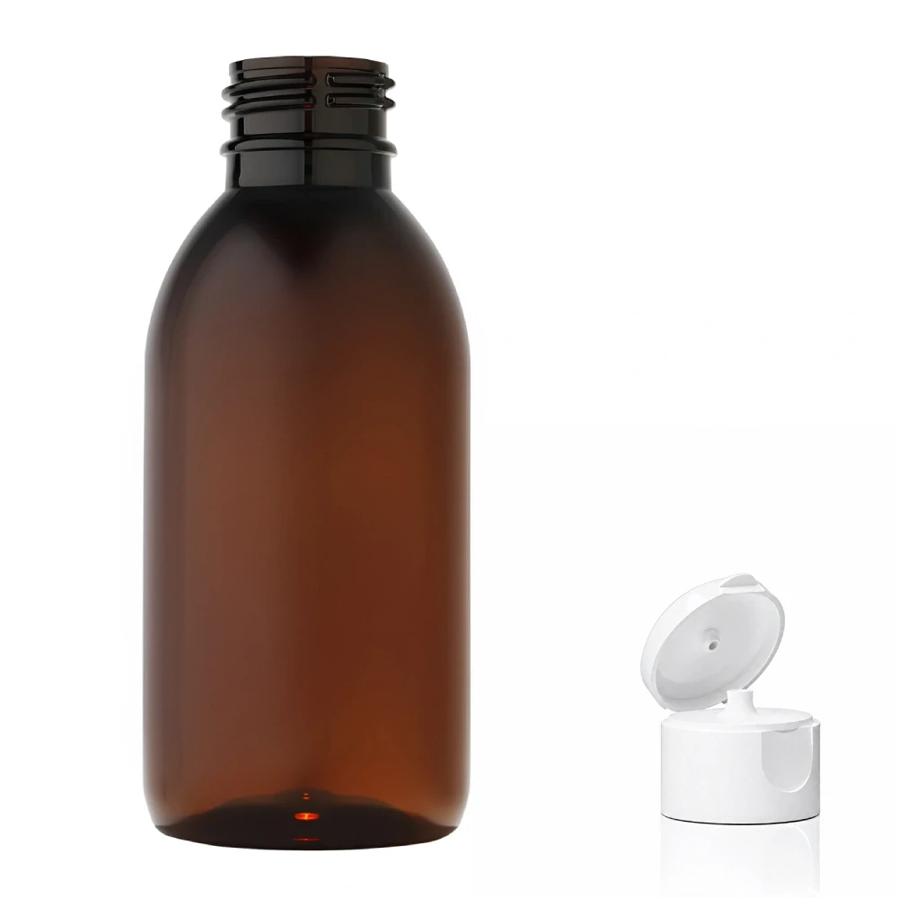 Plastová lahvička hnědá s bílým dávkovacím víčkem Tera 150 ml