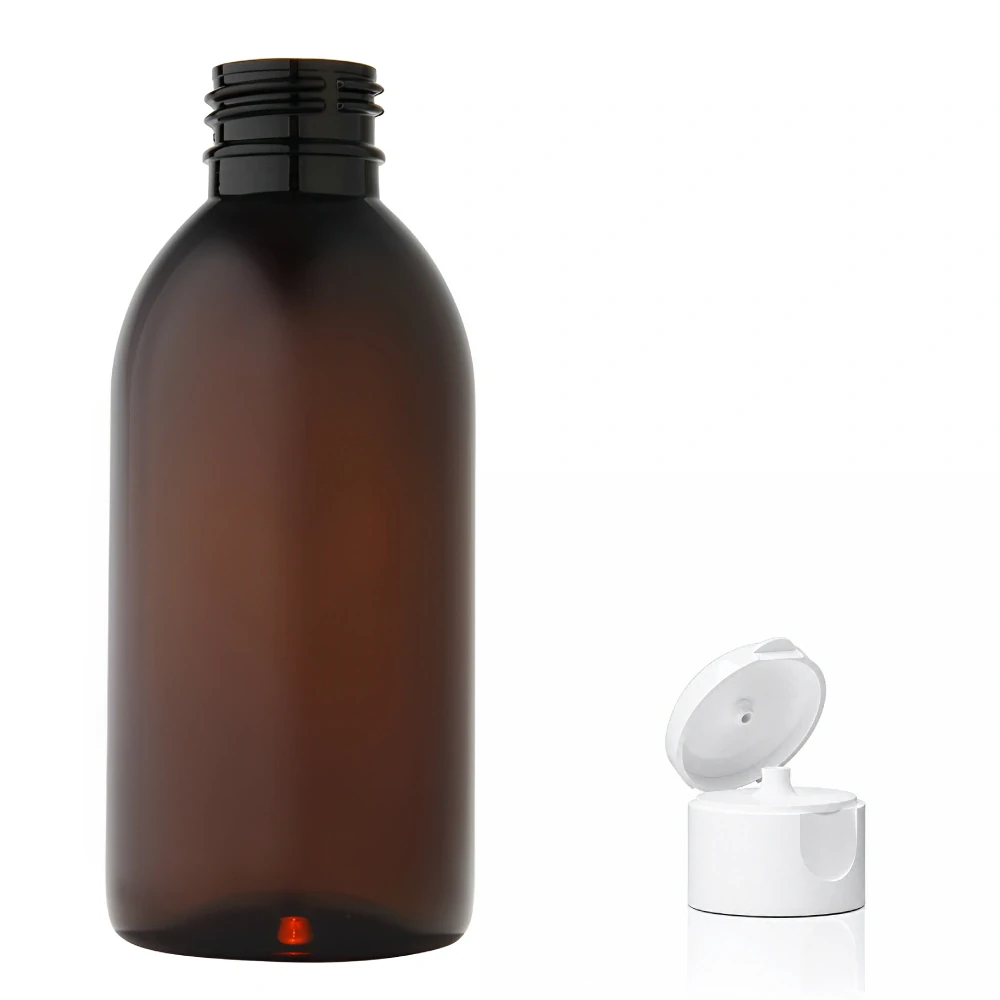 Plastová lahvička hnědá s bílým dávkovacím víčkem Tera 200 ml