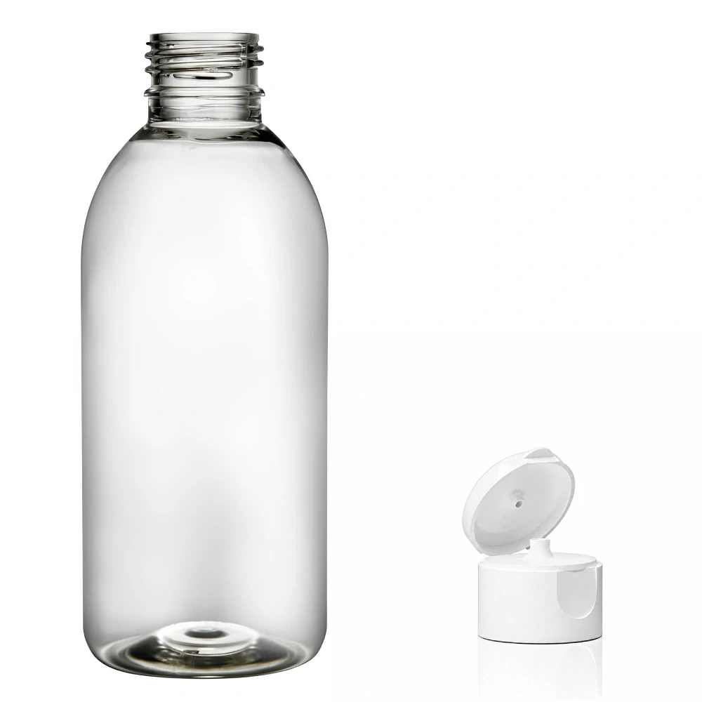 Plastová lahvička čirá s bílým dávkovacím víčkem Tera 250 ml