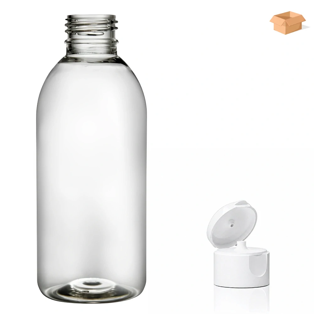 Plastová lahvička čirá s bílým dávkovacím víčkem Tera 250 ml - 180 ks