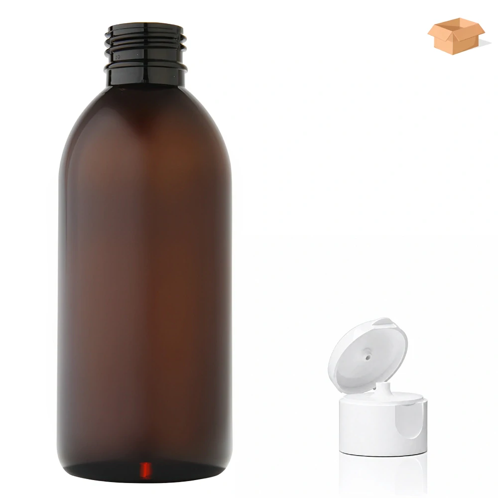 Plastová lahvička hnědá s bílým dávkovacím víčkem Tera 250 ml - 180 ks