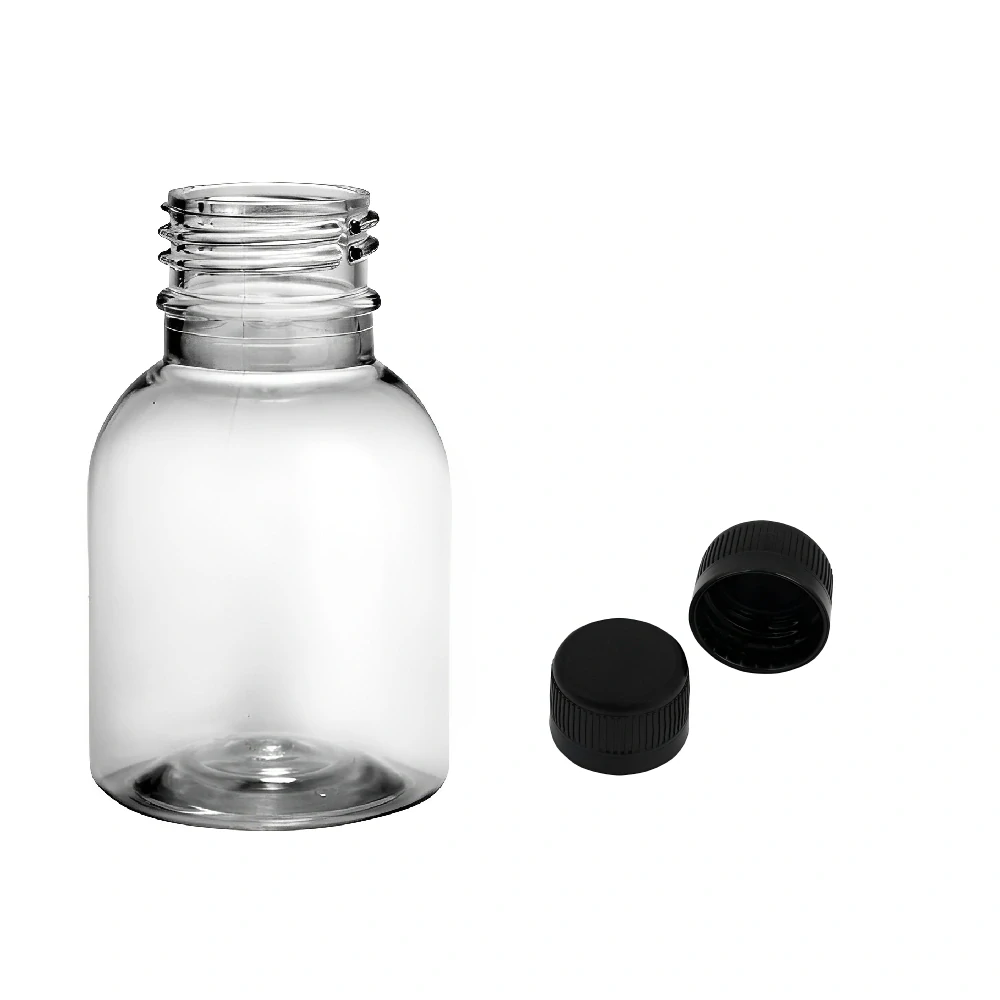 Plastová lahvička čirá s černým uzávěrem Tera 50 ml