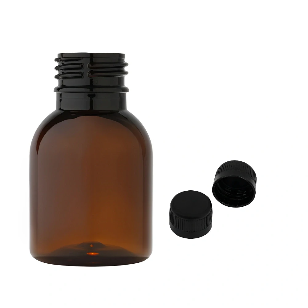 Plastová lahvička hnědá s černým uzávěrem Tera 50 ml