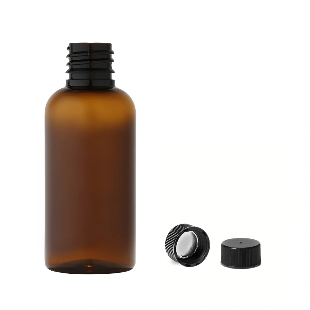 Plastová lahvička hněda s černým uzávěrem Via 50 ml