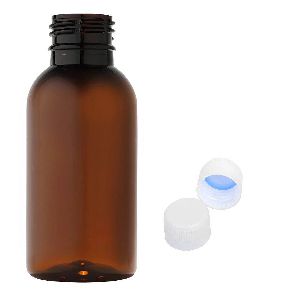 Plastová lahvička hnědá s bílým uzávěrem Tera 100 ml