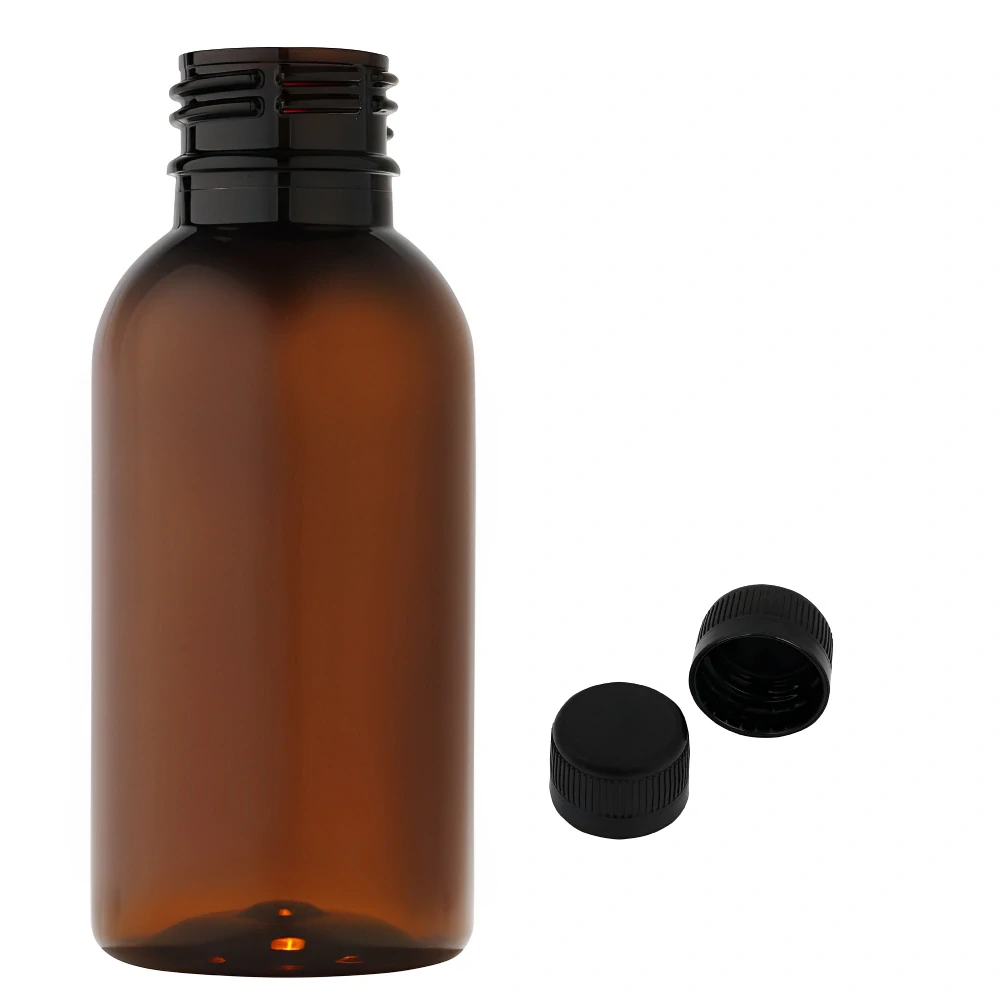 Plastová lahvička hnědá s černým uzávěrem Tera 100 ml
