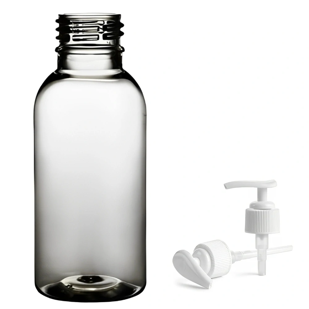 Plastová lahvička čirá s bílou pumpičkou Tera 100 ml
