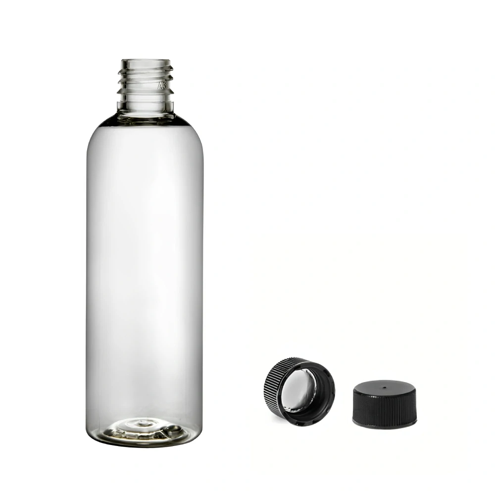 Plastová lahvička čirá s černým uzávěrem Via 100 ml
