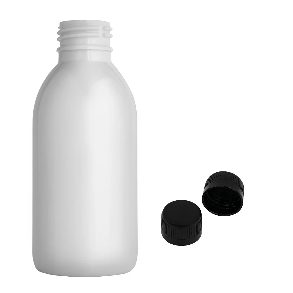 Plastová lahvička bílá s černým uzávěrem Tera 150 ml