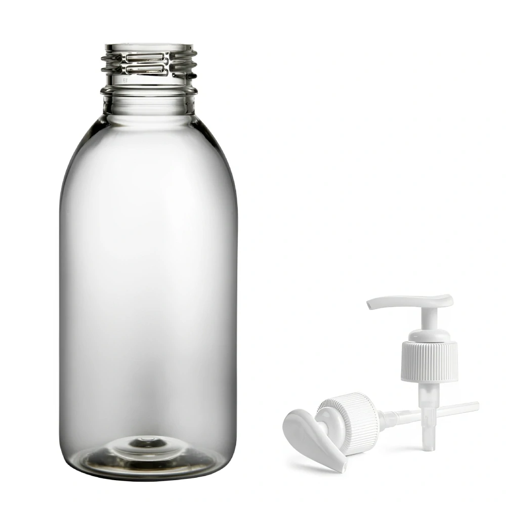 Plastová lahvička čirá s bílou pumpičkou Tera 150 ml