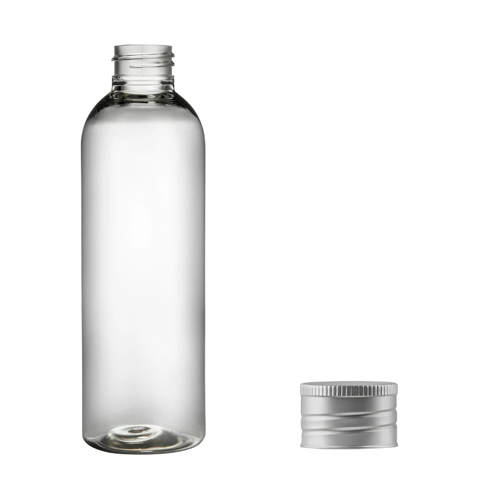 Plastová lahvička čirá se stříbrným uzávěrem Ambra 200 ml