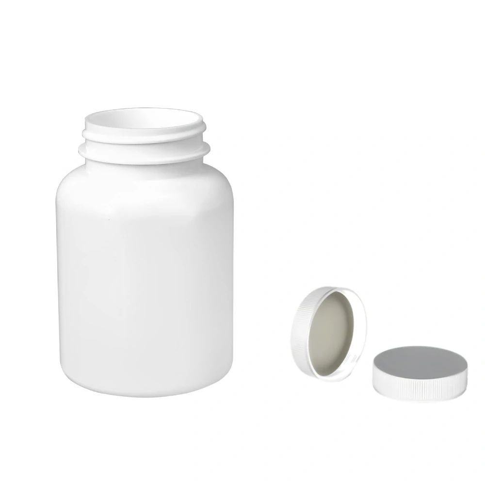 Plastová lahvička bílá s bílým uzávěrem Pilulka 200 ml