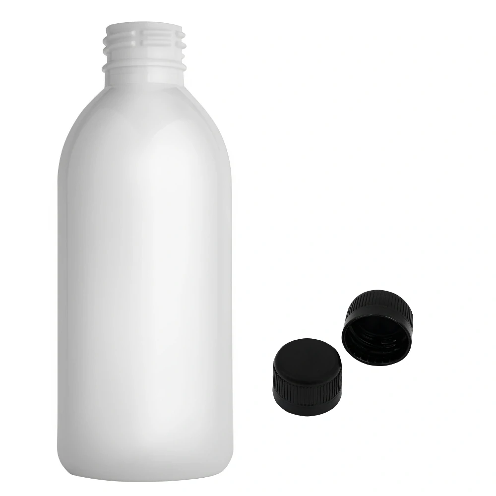 Plastová lahvička bílá s černým uzávěrem Tera 250 ml
