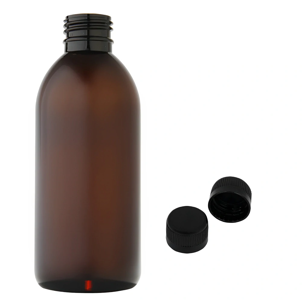Plastová lahvička hnědá s černým uzávěrem Tera 250 ml