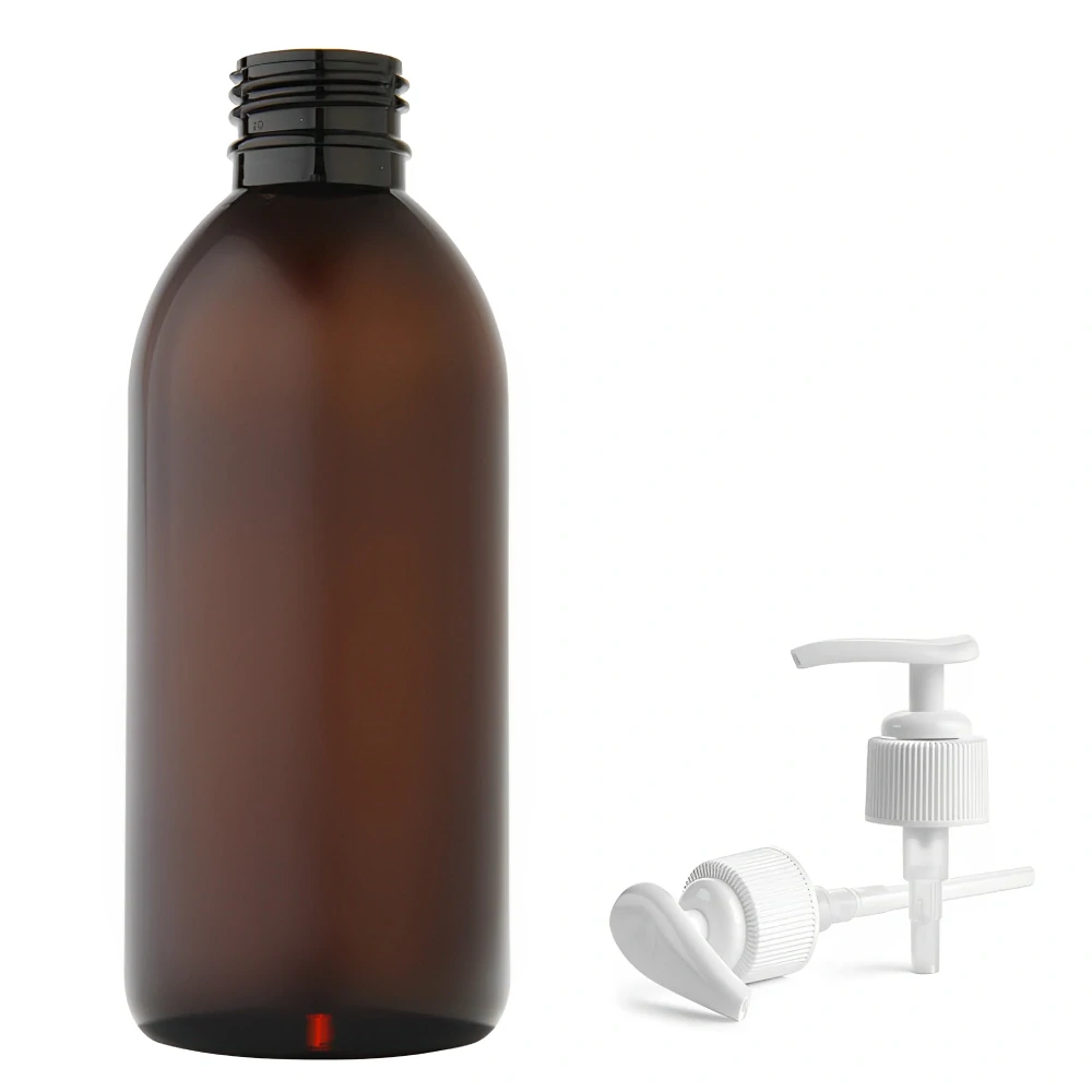Plastová lahvička hnědá s bílou pumpičkou Tera 250 ml