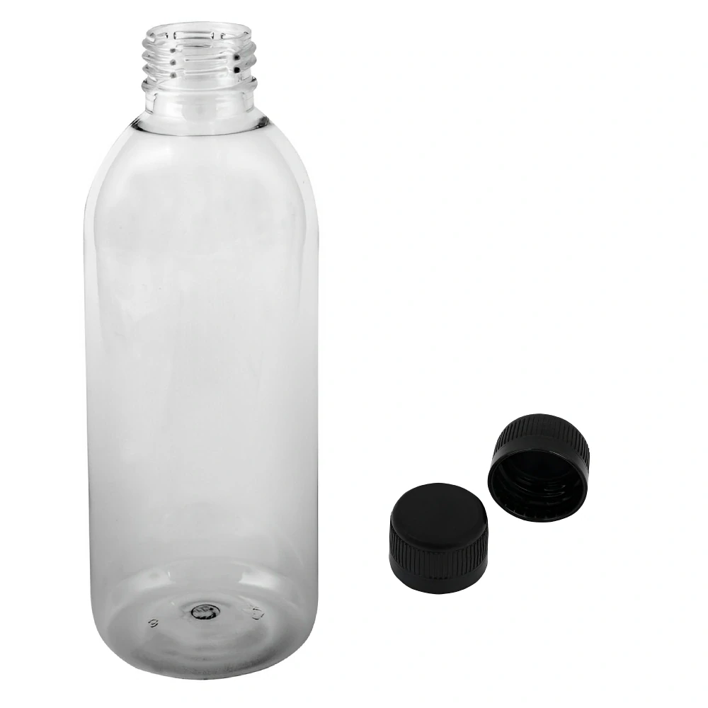 Plastová lahvička čirá s černým uzávěrem Tera 300 ml