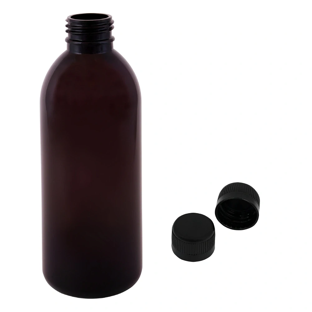 Plastová lahvička hnědá s černým uzávěrem Tera 300 ml