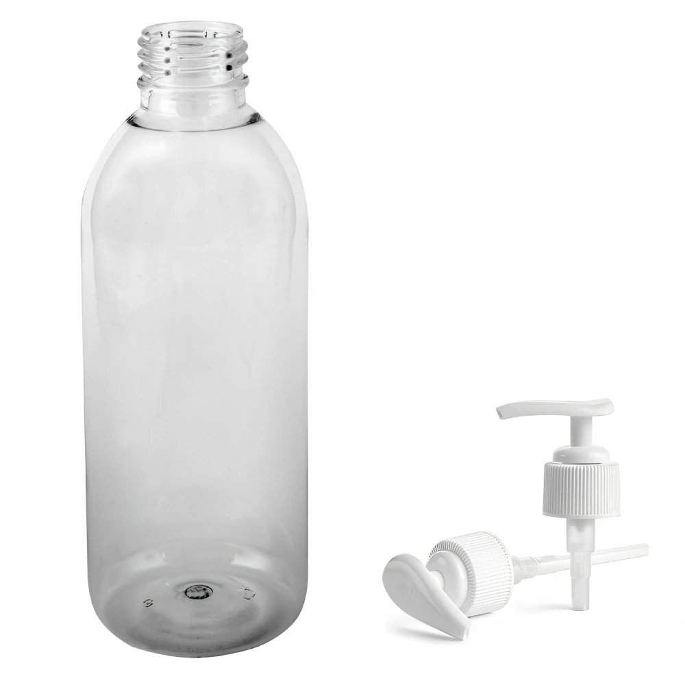 Plastová lahvička čirá s bílou pumpičkou Tera 300 ml