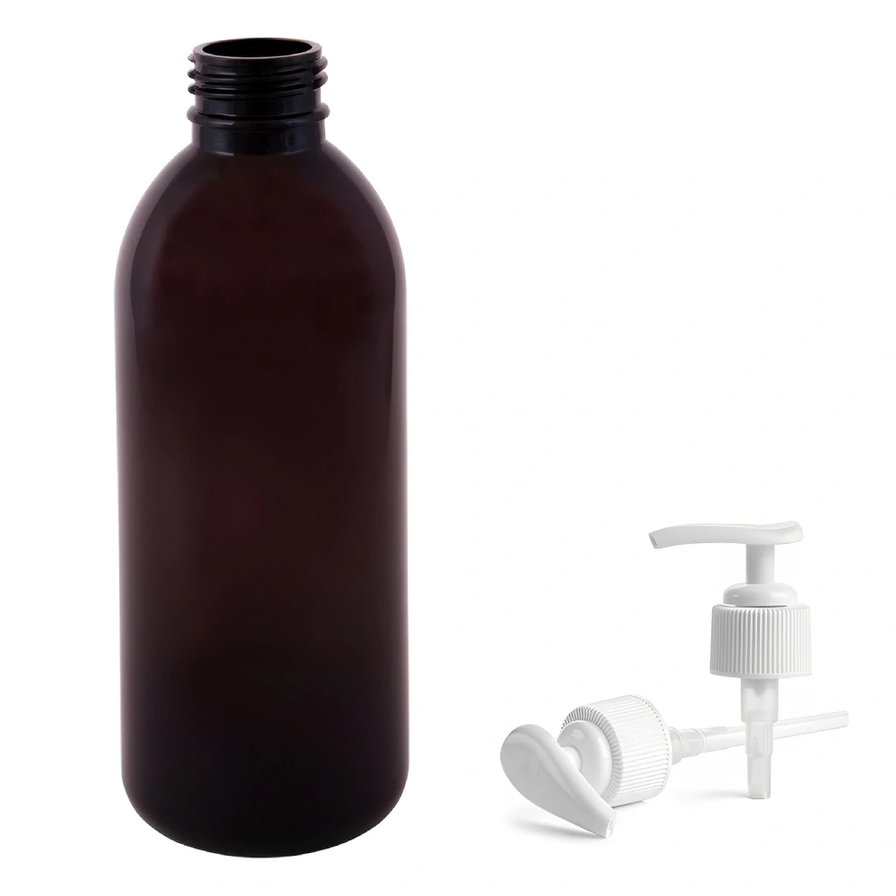 Plastová lahvička hnědá s bílou pumpičkou Tera 300 ml