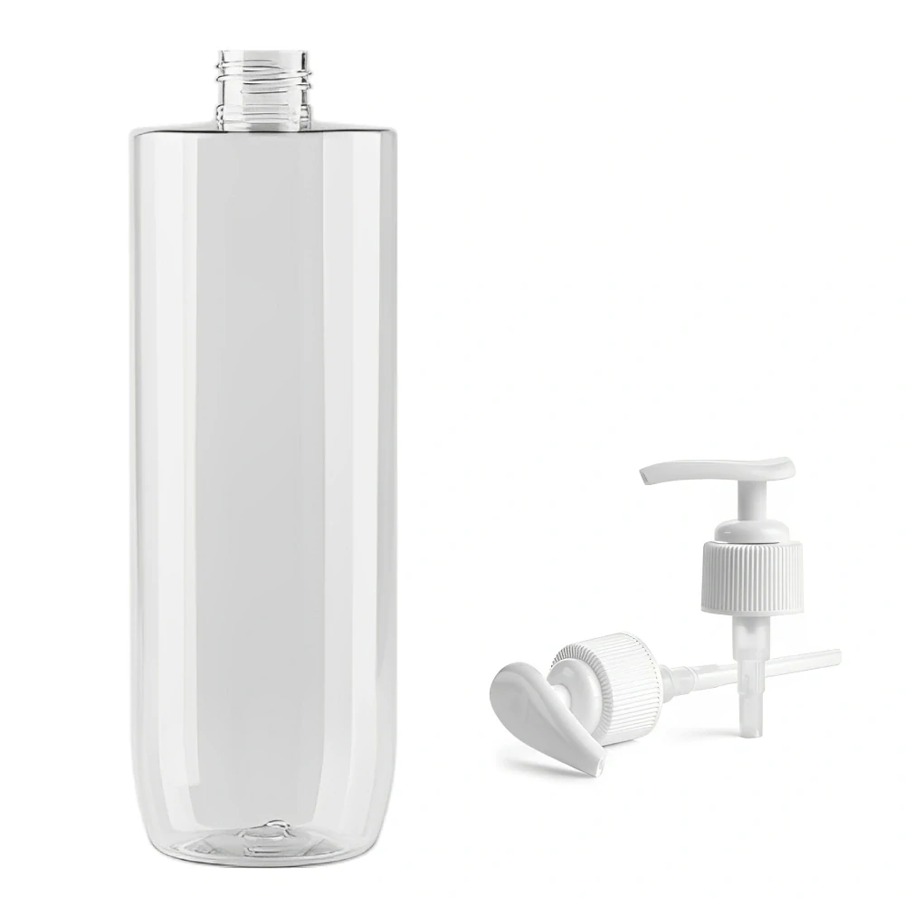 Plastová lahvička čirá s bílou pumpičkou Ambra 500 ml