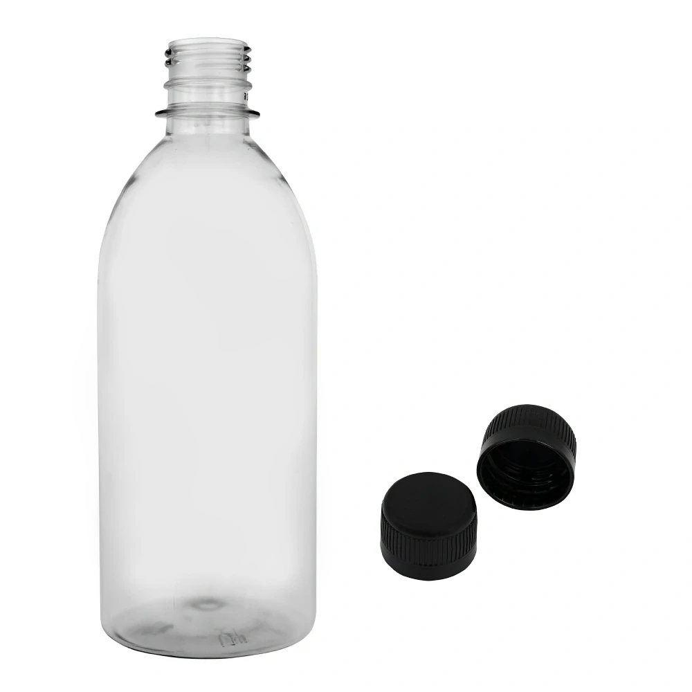 Plastová lahvička čirá s černým uzávěrem Tera 500 ml