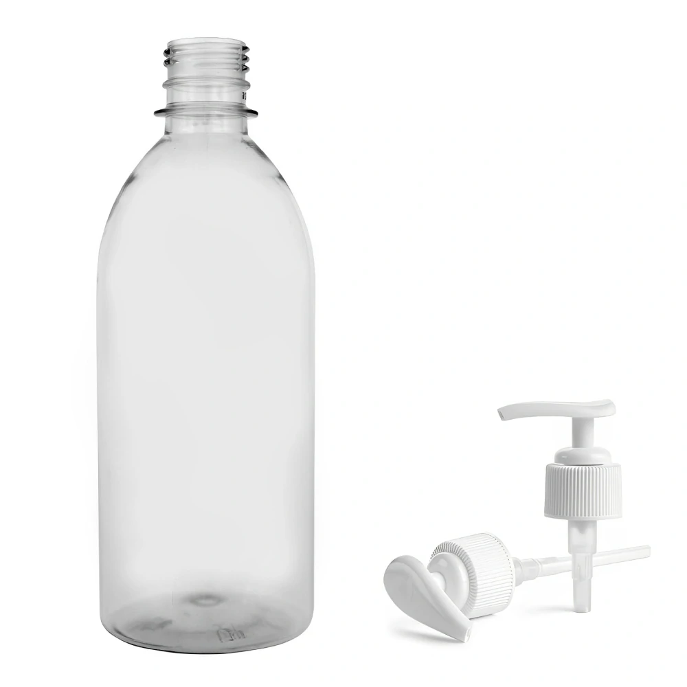 Plastová lahvička čirá s bílou pumpičkou Tera 500 ml