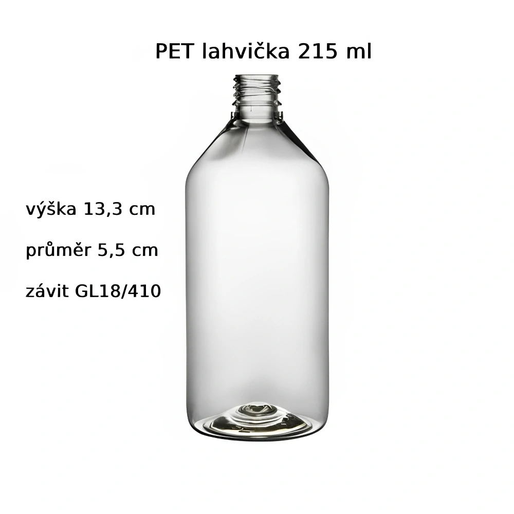 Plastová lahvička čirá s bílým dávkovacím víčkem Via 215 ml