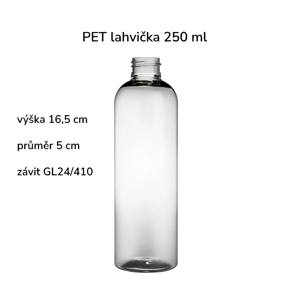 Plastová lahvička čirá s bílým víčkem Ambra 250 ml