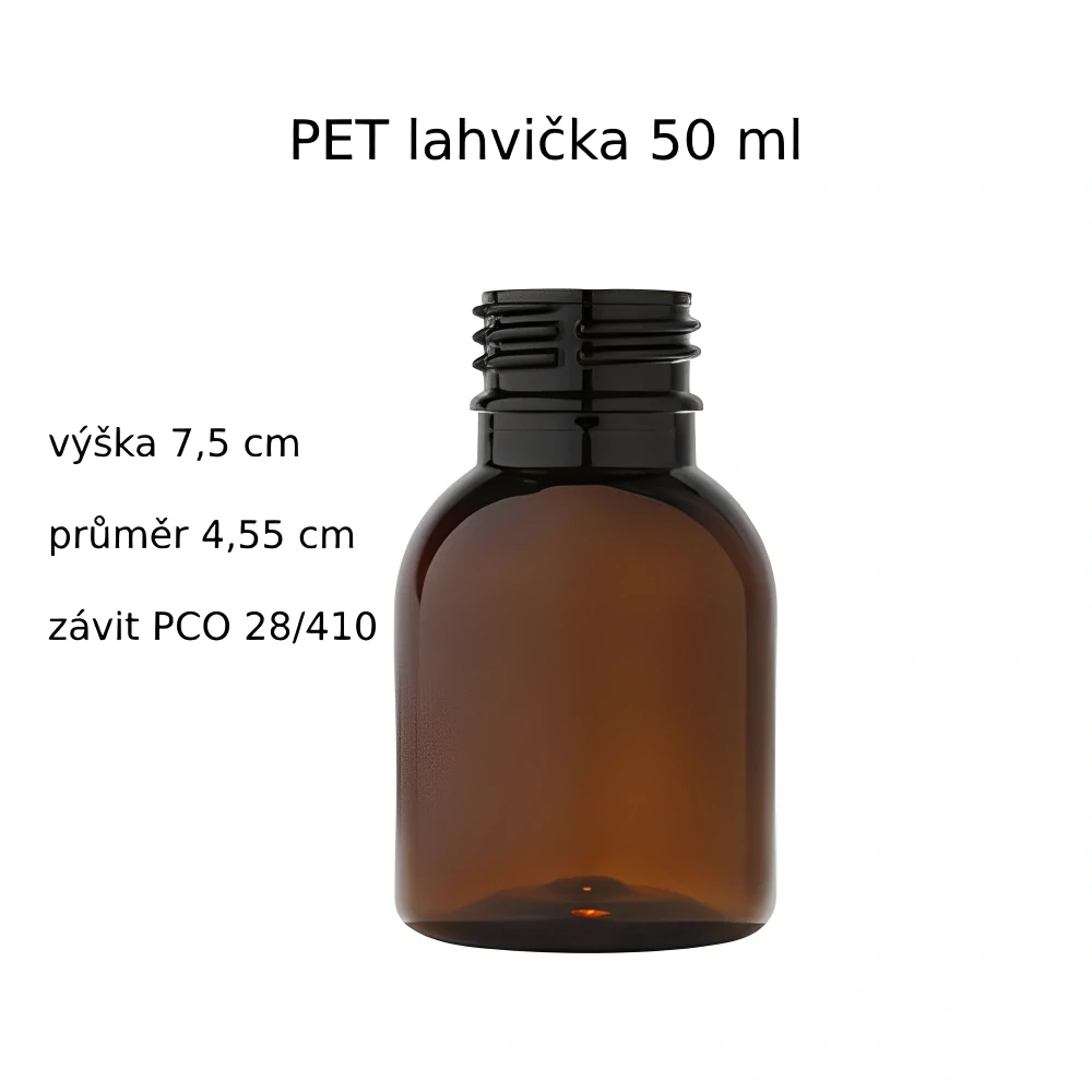 Plastová lahvička hnědá s bílým dávkovacím víčkem Tera 50 ml