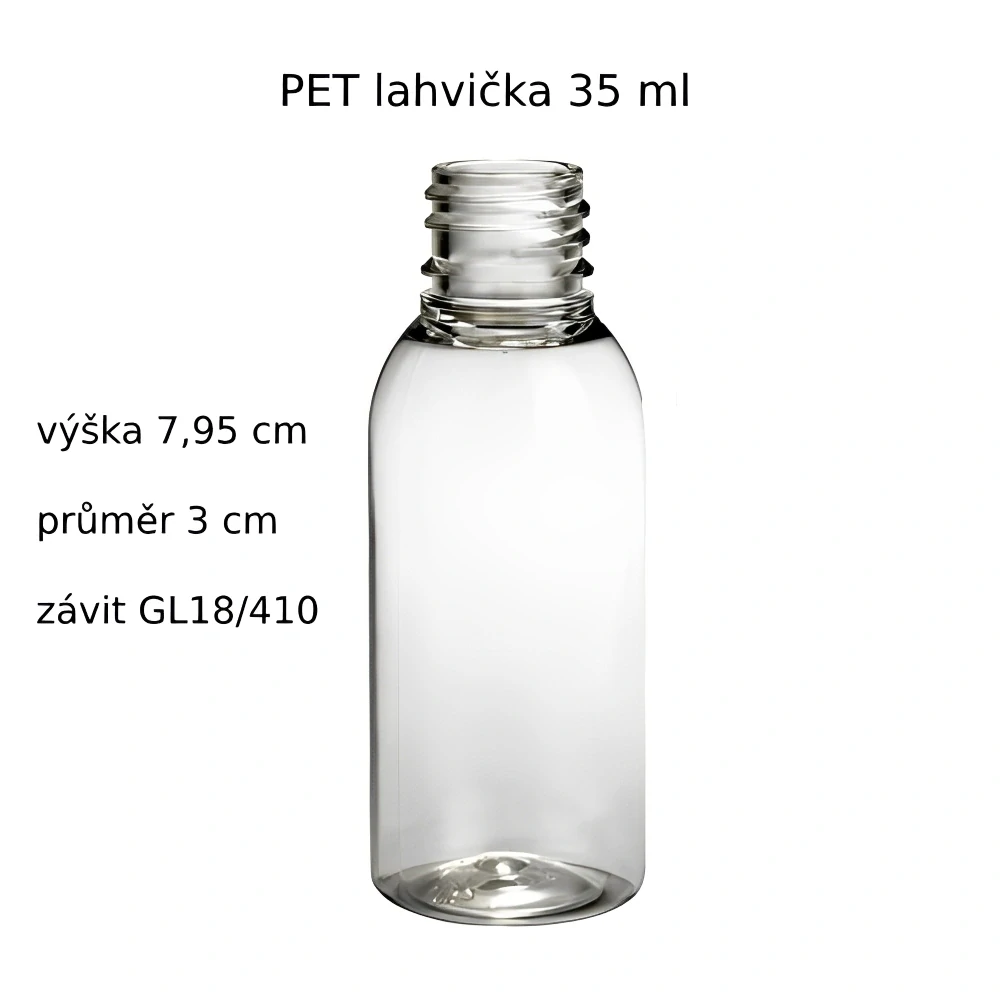 Plastová lahvička čirá s černým uzávěrem Via 35 ml - 1000 ks