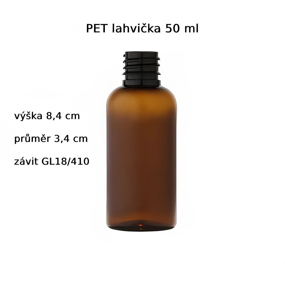Plastová lahvička hnědá s ČERNÝM rozprašovačem Via 50 ml - 800 ks