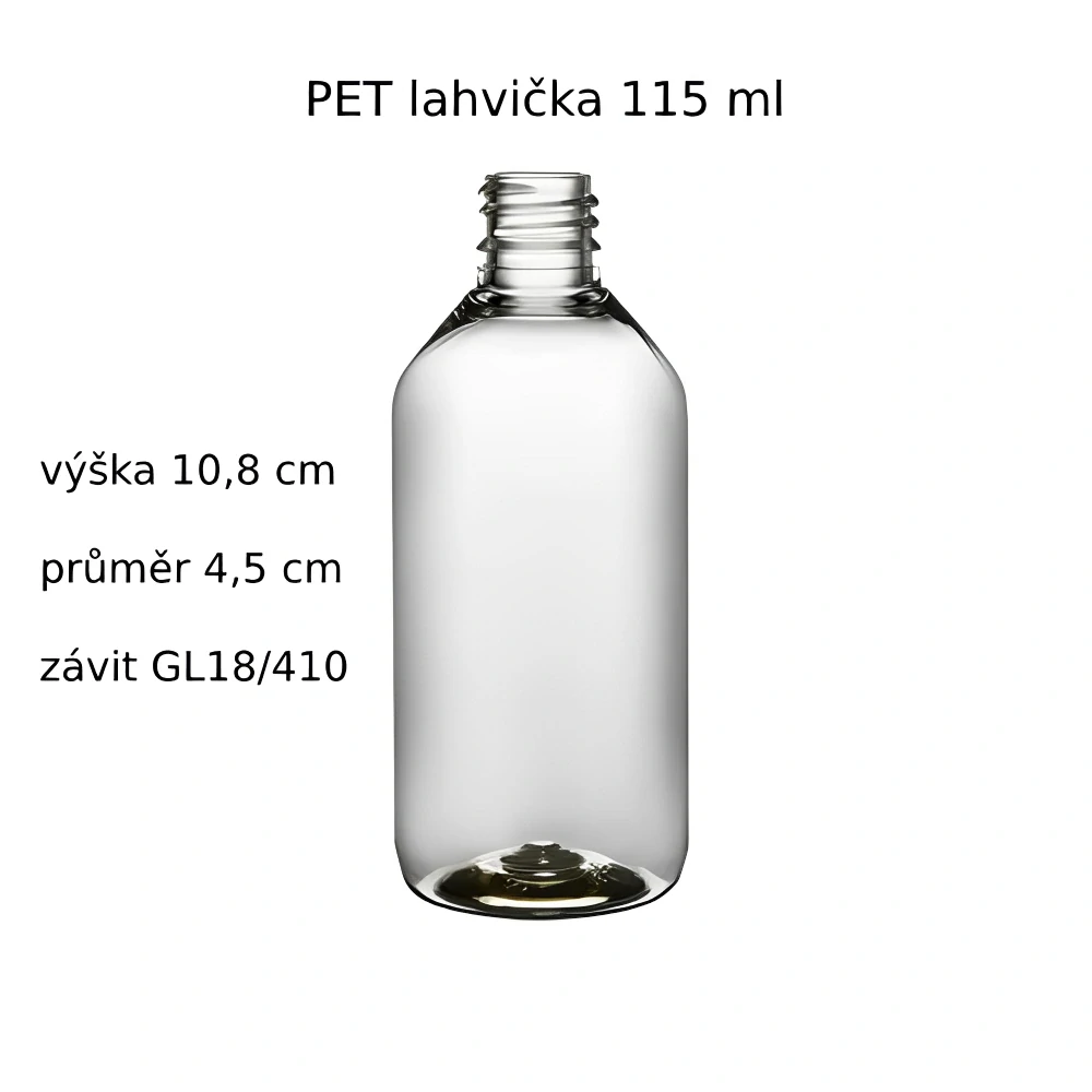 Plastová lahvička čirá s černým uzávěrem Via 115 ml - 400 ks