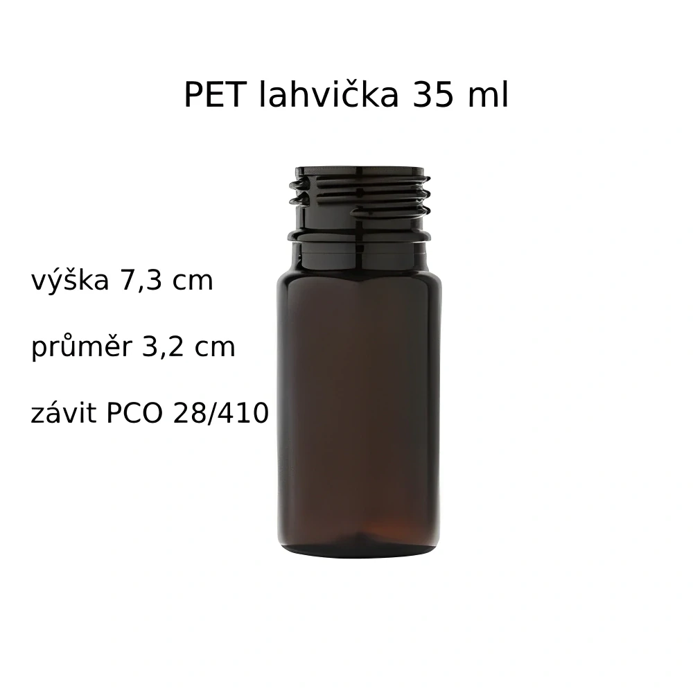 Plastová lahvička hnědá s černým uzávěrem Tera 35 ml - 700 ks