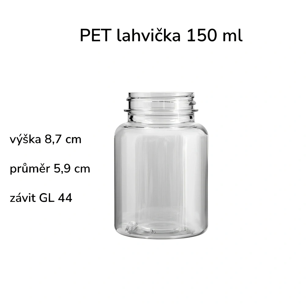Plastová lahvička čirá s bílým uzávěrem s ALU vložkou Pilulka 150 ml - 270 ks
