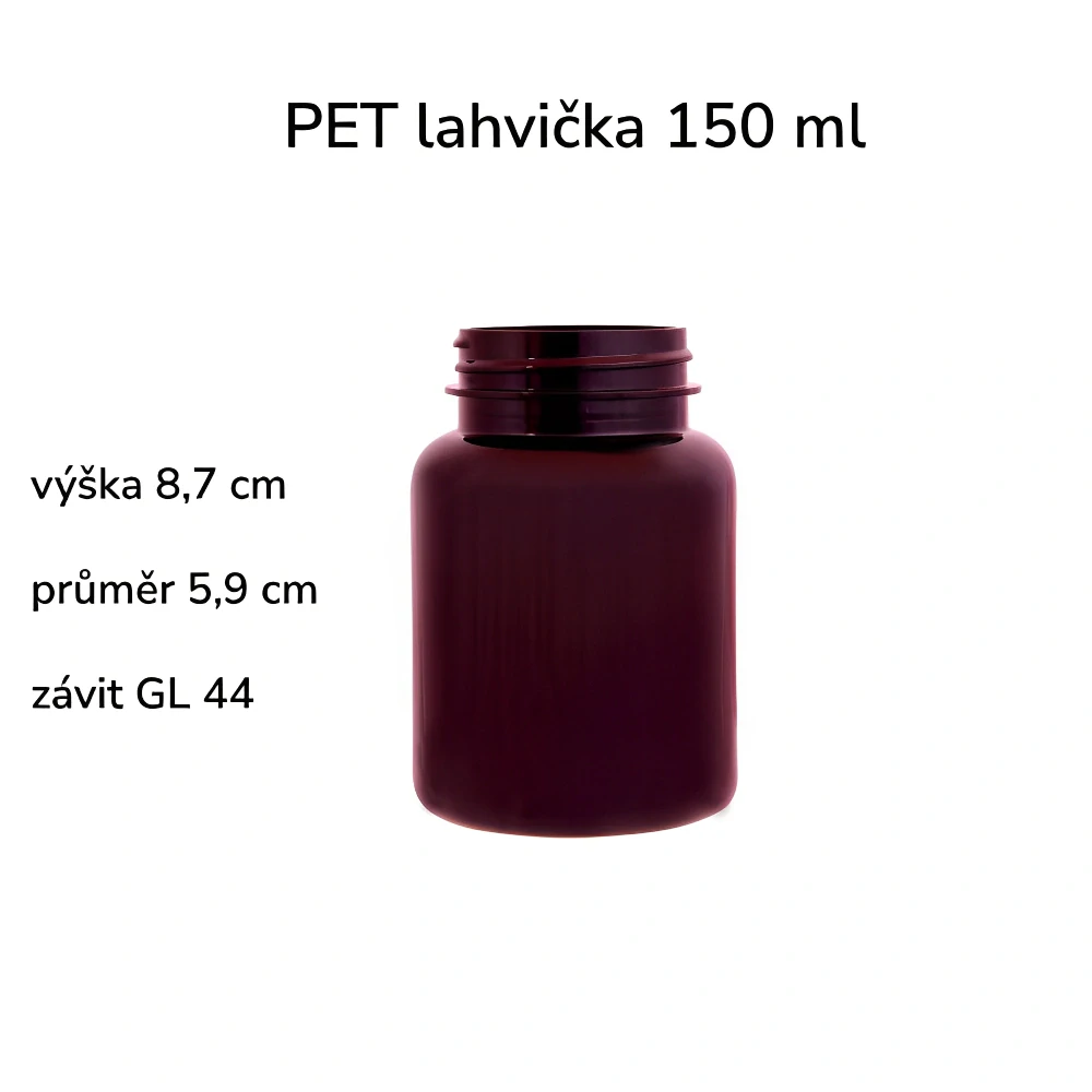 Plastová lahvička hnědá s černým uzávěrem s ALU vložkou Pilulka 150 ml - 270 ks