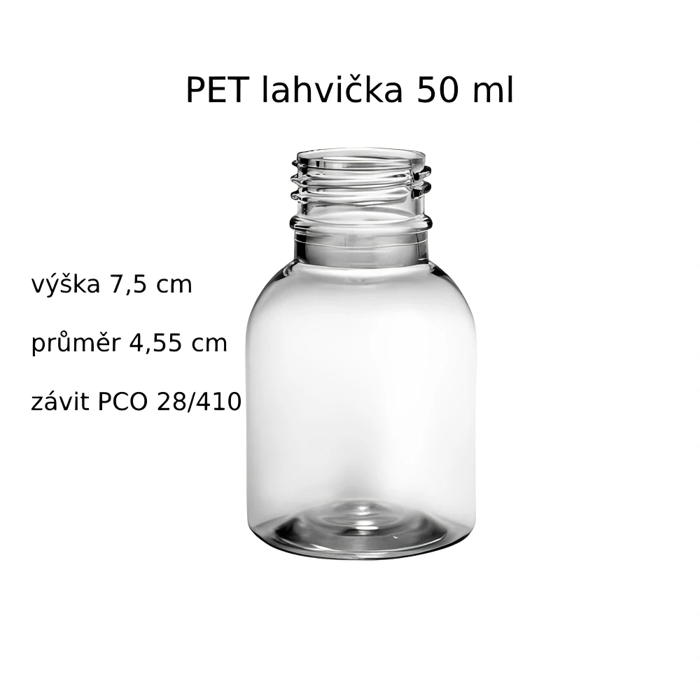 Plastová lahvička čirá s bílým uzávěrem Tera 50 ml