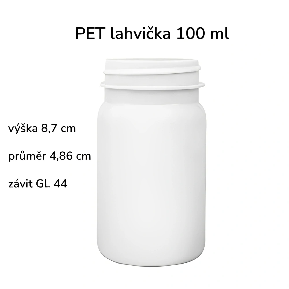 Plastová lahvička bílá s bílým uzávěrem Pilulka 100 ml