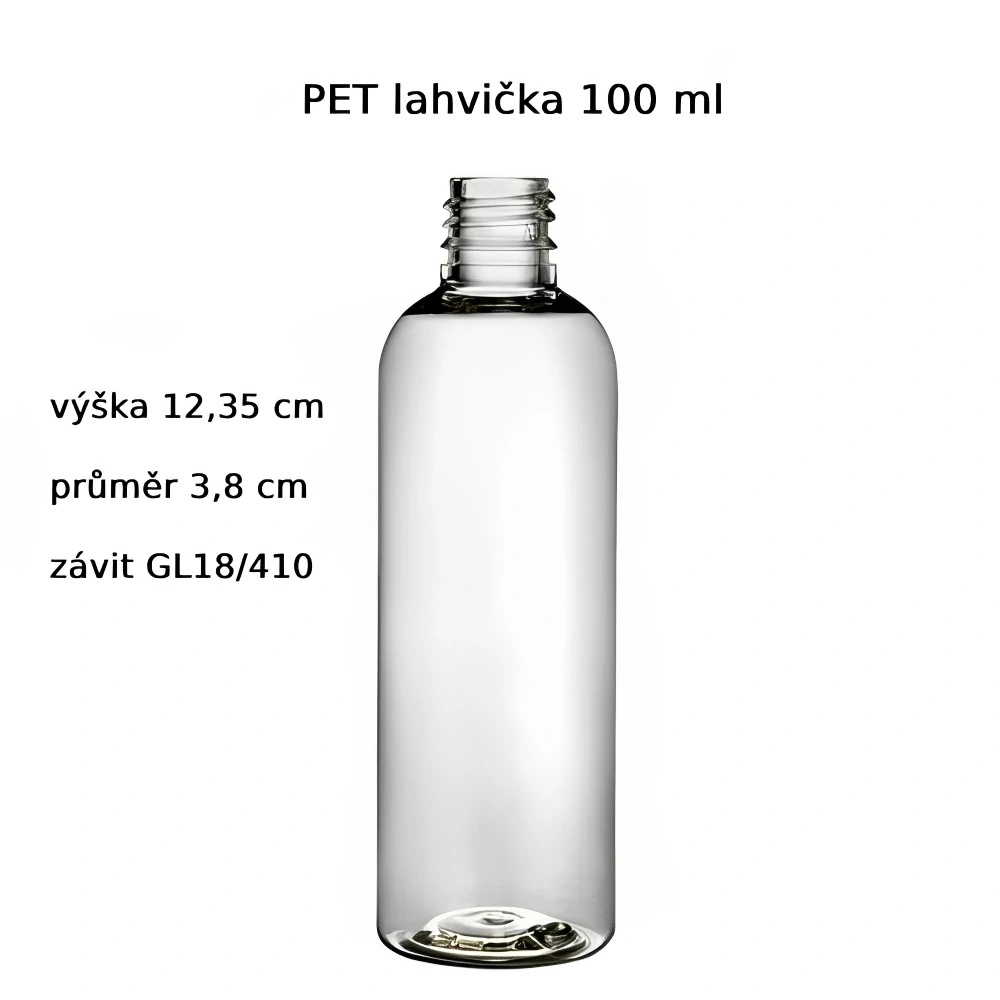 Plastová lahvička čirá s černým uzávěrem Via 100 ml