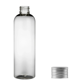 Plastová lahvička čirá se stříbrným uzávěrem Ambra 250 ml