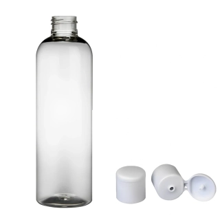 Plastová lahvička čirá s bílým dávkovacím víčkem Ambra 250 ml